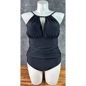 Swimsuits For All Black Keyhole Neck Ruched 1 Pc Swimsuit sz 16 (16261)
